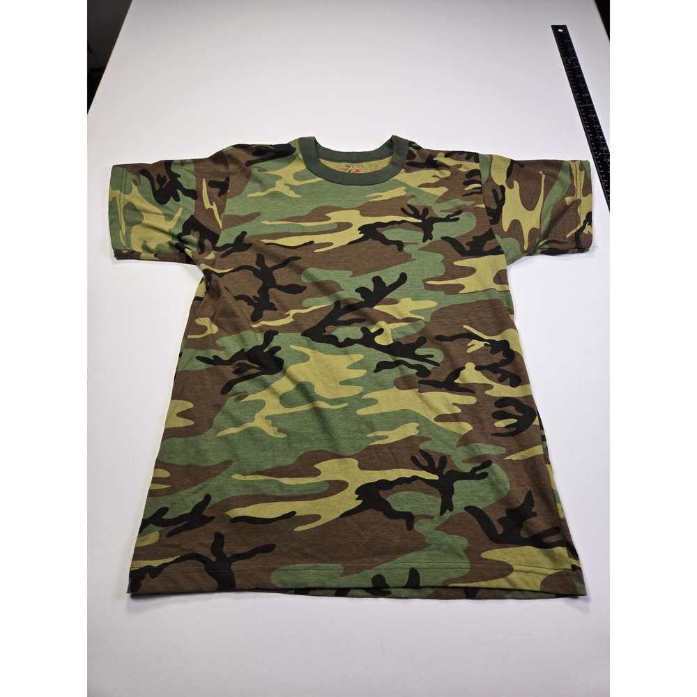 Rothco Camouflage T-Shirt Mens Small Green Brown Woodland Camo Excellent Tee